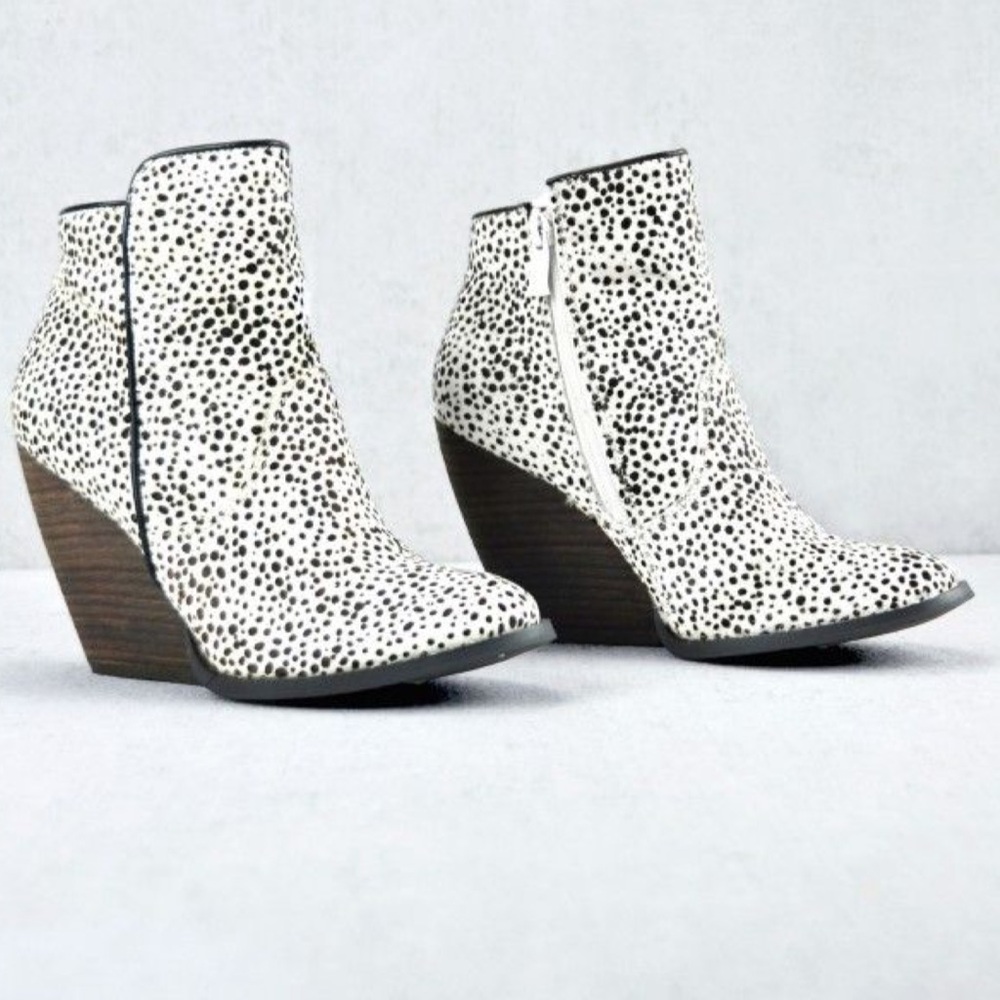 White and Black Speckled Ankle Boots